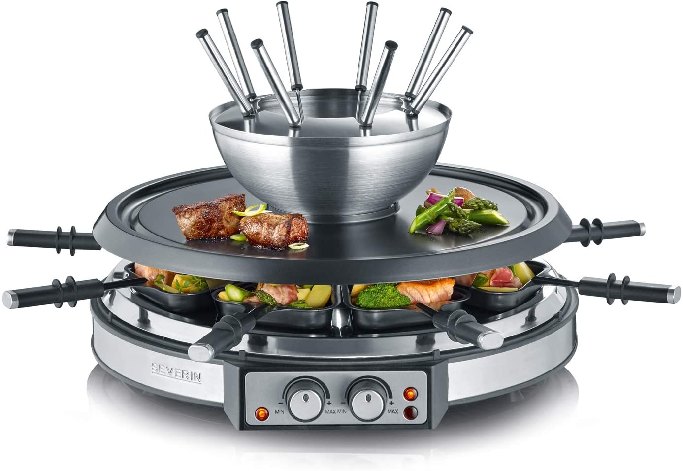 Severin RG 2348 Raclette Grill Fondue Combination 1900 W Brushed Stainless 