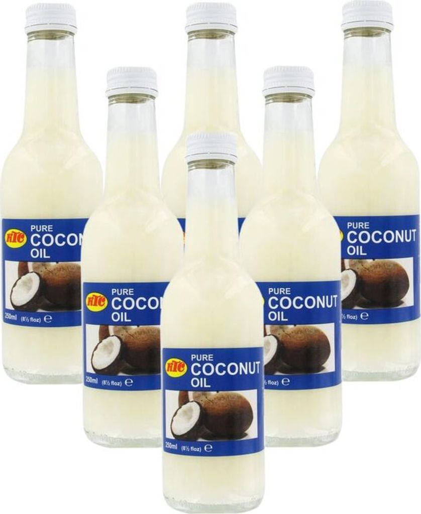 [ 6x 250ml ] KTC 100% Reines Kokosöl Flasche | Kokosnussöl | Pure Coconut Oil