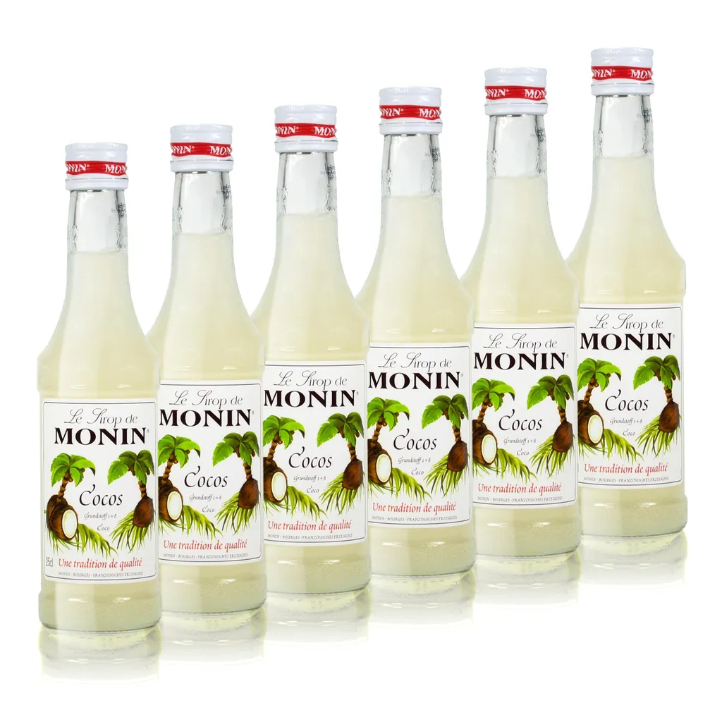 6x Monin Cocos Sirup, 250 ml Flasche