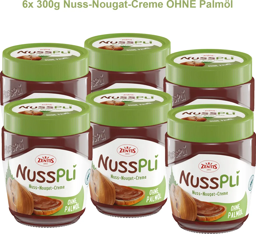 6x Nusspli - OHNE Palmöl | Nuss Nougat Creme | Zentis (300g Glas)