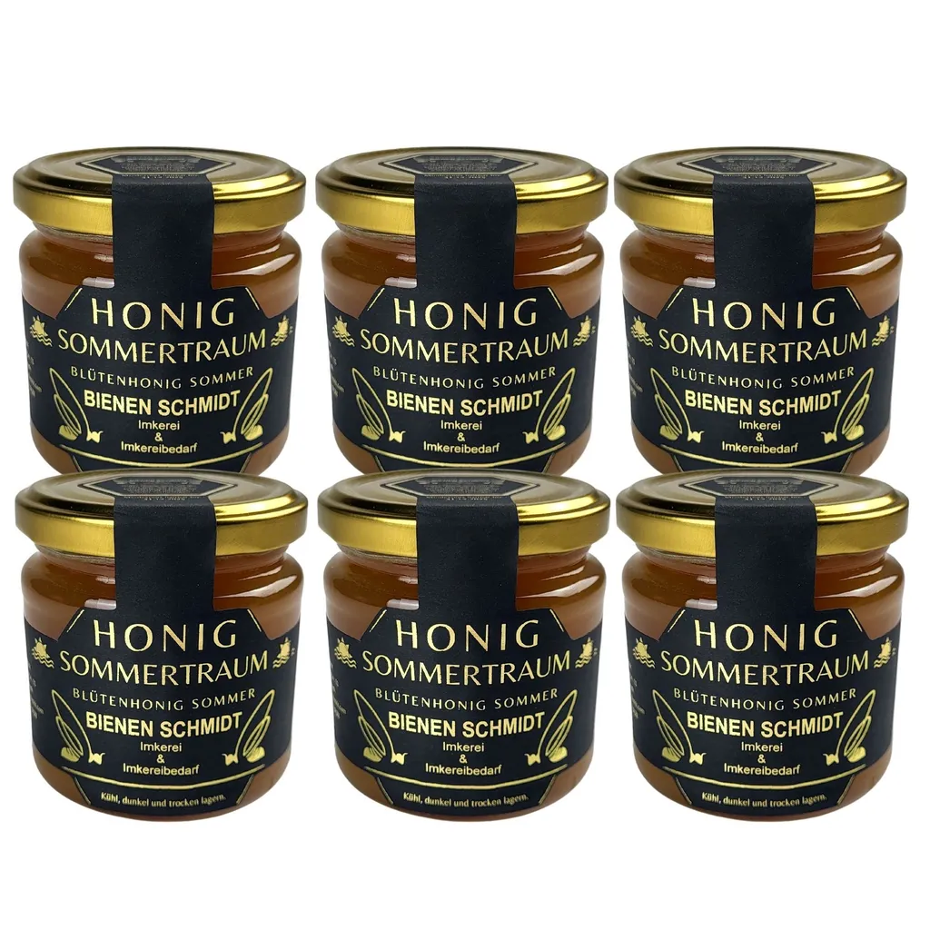 6x Original Deutscher Honig Sommerblütenhonig "Sommertraum" 250g im Glas aus Oberfranken (Nord-Bayern) Honig rein und natürlich