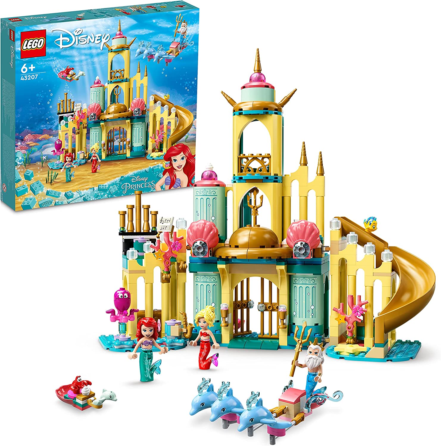 LEGO 43207 Disney Ariel Underwater Castle with Mini Doll by Ariel the Little Mermaid and 4 Dolphin Figures, Castle Toy