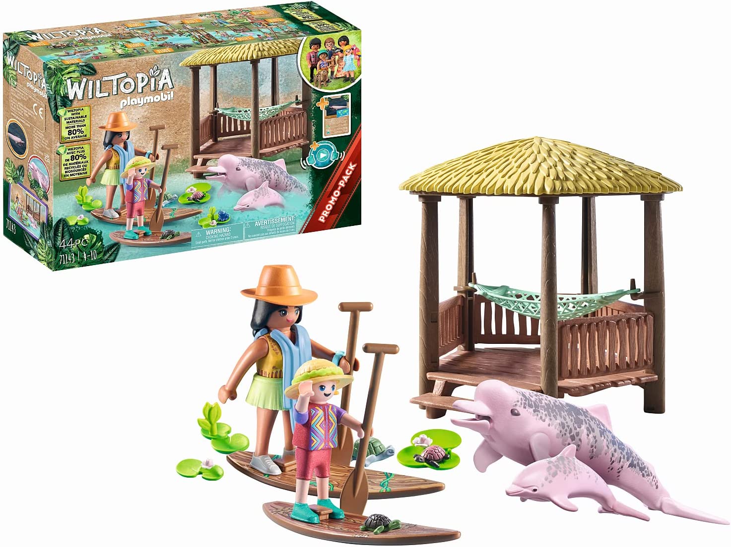 Playmobil Wiltopia 71143 Paddle Tour With River Dolphins, including Beach Hut with Hammock, Wildlife Expedition for Little Hobby Explorers, Sustainable Toy for Children from 4 Years
