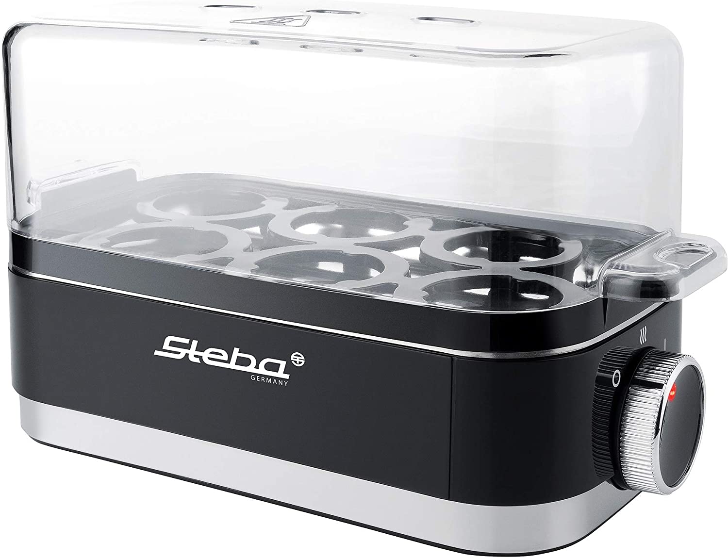 Steba Egg cooker EK 7, poaching insert, for max. 6 eggs, on/off switch, warming function, egg tray with carrying handles, operating control light, end signal, measuring cup for cooking level adjustment