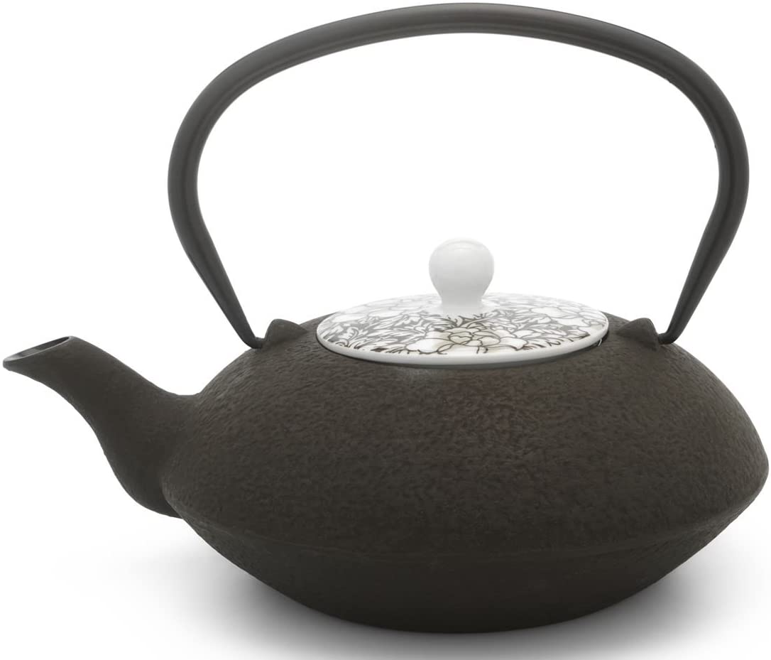 Bredemeijer Teapot Asian Cast Iron Black Brown 1.2 Litre Porcelain Lid