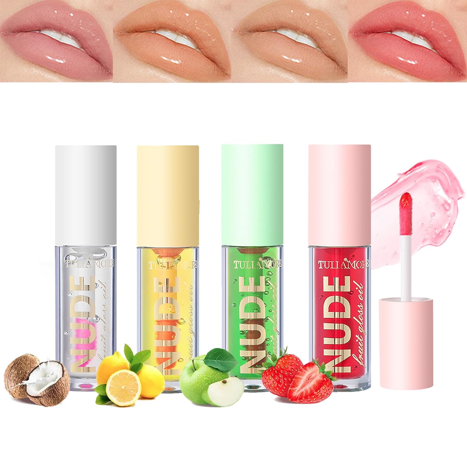 Rosarden Moisturising Lip Gloss Set, Lip Oil Long Lasting Lip Balm, Lip Gloss Lip Glow Oil for Girls and Women, Fruit Flavor Lip Gloss 3D Effect