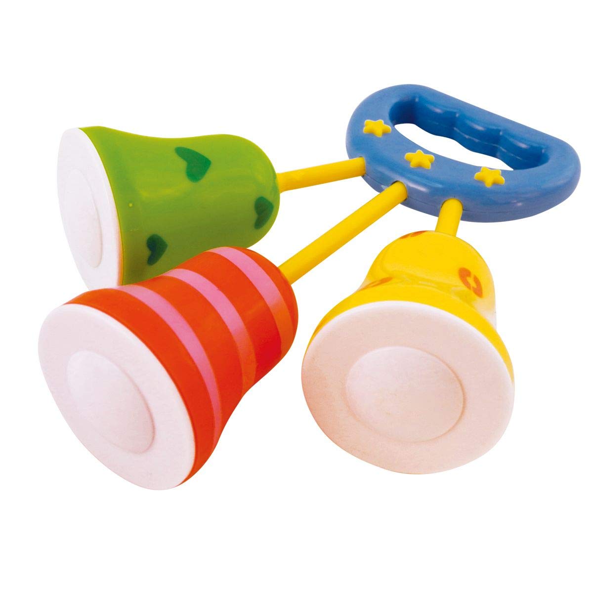 Bieco 41002136 Baby Toy Rattle Bell with Handle and 3 Bells Colourful Rattles Colourful Stem Rattle for Babies from 3M+, Multi-Coloured