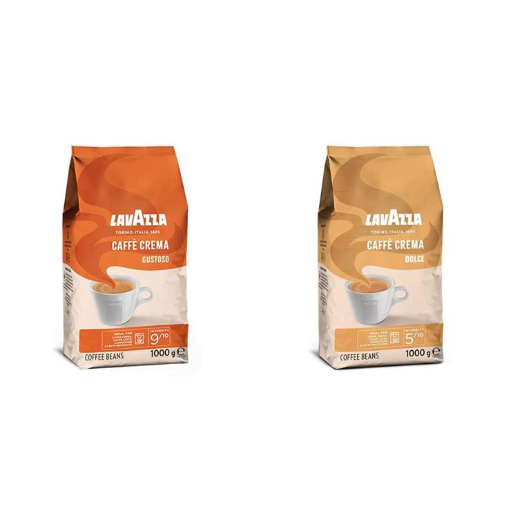 Lavazza, Caffè Crema Gustoso, Intensity 9/10 & Caffè Crema Dolce, Arabica and Robusta Coffee Beans, with Aromatic Notes of Dried Fruit, Nutty Flavor, Intensity 5/10, Medium Roast, 1 kg