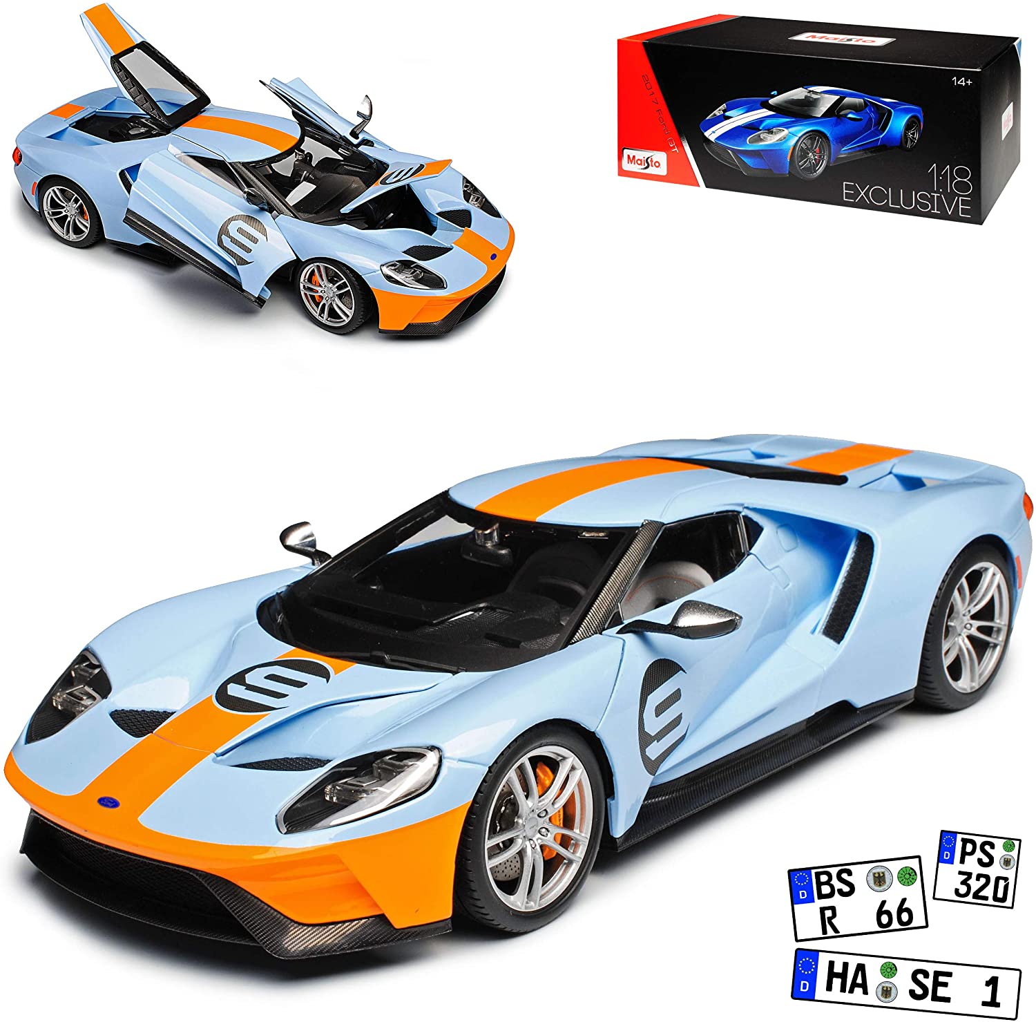 Ford Gt 2017 Coupe Light Blue With Orange Stripes No. 9 Exclusive Edition 1