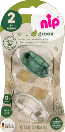 NIP Pacifier Cherry green, Gr.2, beige/dark green, from 6 months, 2 pcs