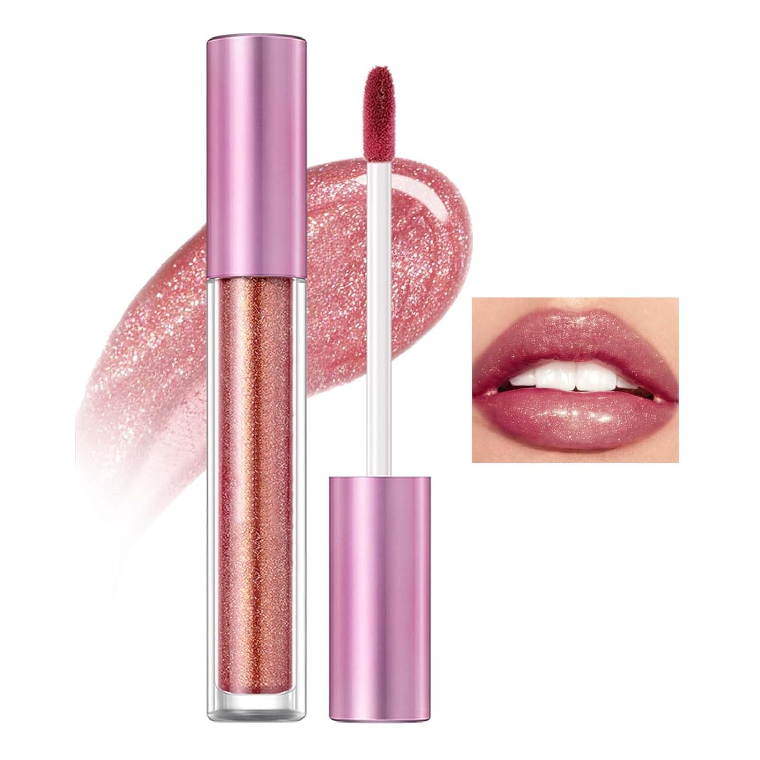 Shiny Lip Gloss, 3D Shining Stars Liquid Pearlescent Lipstick, Diamond Shimmer Lipstick, Long-Lasting, Moisturising, Waterproof, Colour-Intensive, Easy to Apply (05 Pink)