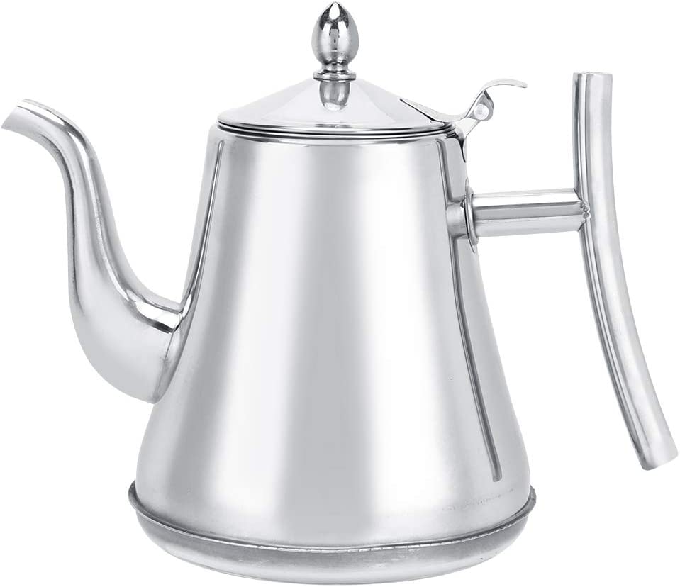 Jenngaoo Teapot with Strainer Insert, Stainless Steel Teapot (with Infusion), Novelty Polished Stainless Steel Teapot with Lid, Used for Bulk Tea Coffee Household Teapot (1.8 L)