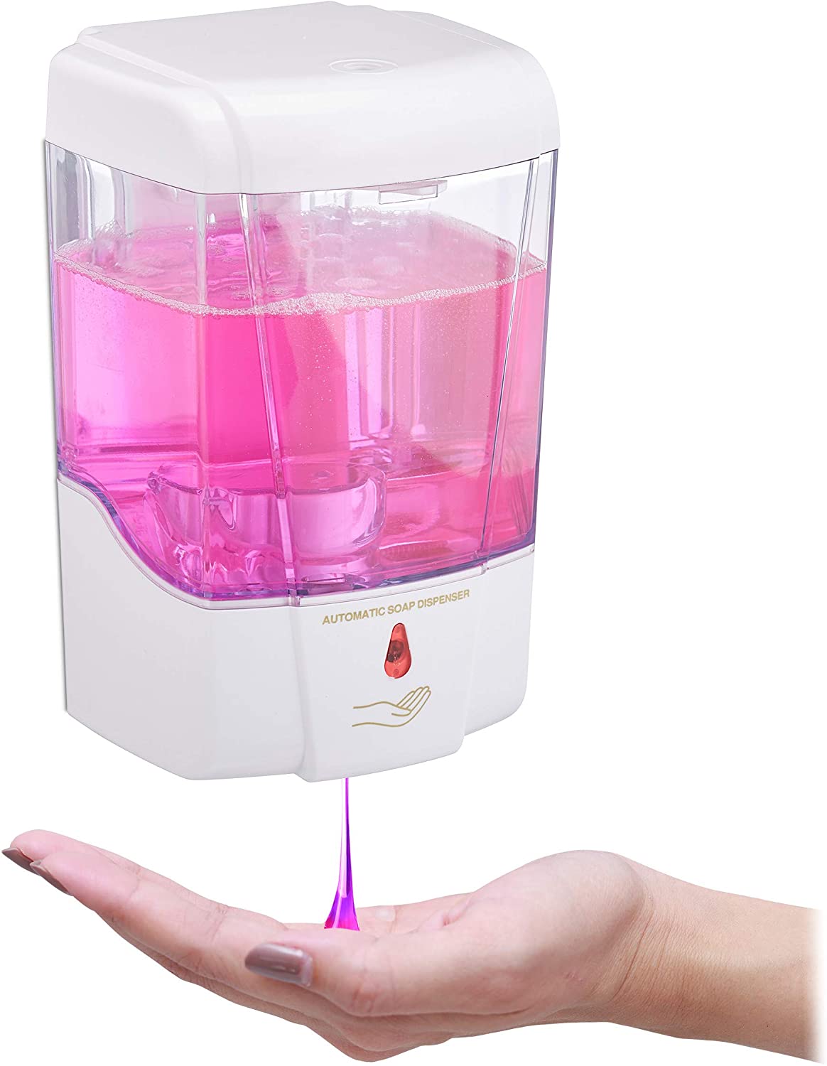 Relaxdays Automatic Soap Dispenser, Infrared Sensor, Refillable, Lockable, Volume 700 ml, Wall Soap Dispenser, White