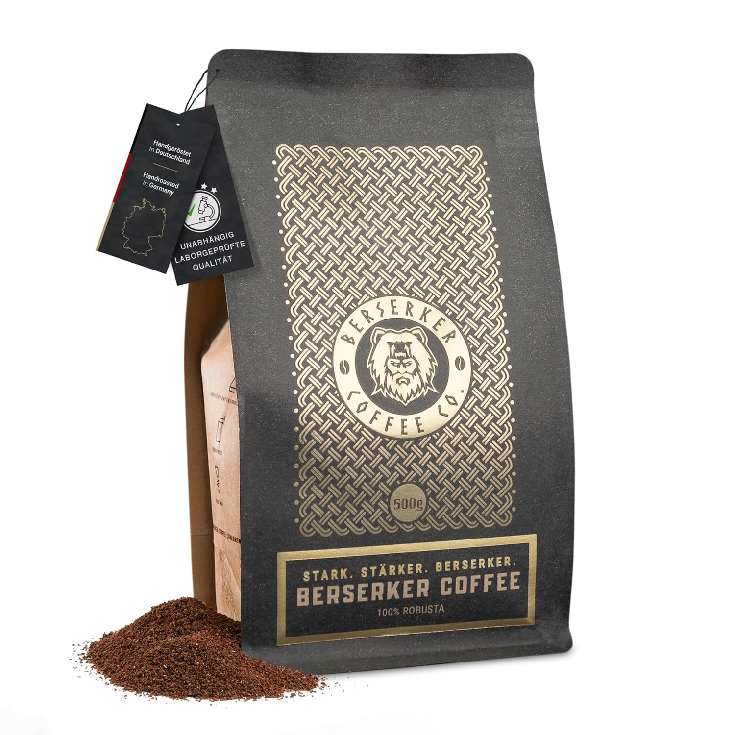 Berserker Coffee Extra Strong Ground Coffee Beans - 1 x 500 g - 237 mg Caffeine to 100 ml - Low Acid - Ground Beans for Filter Coffee Machines
