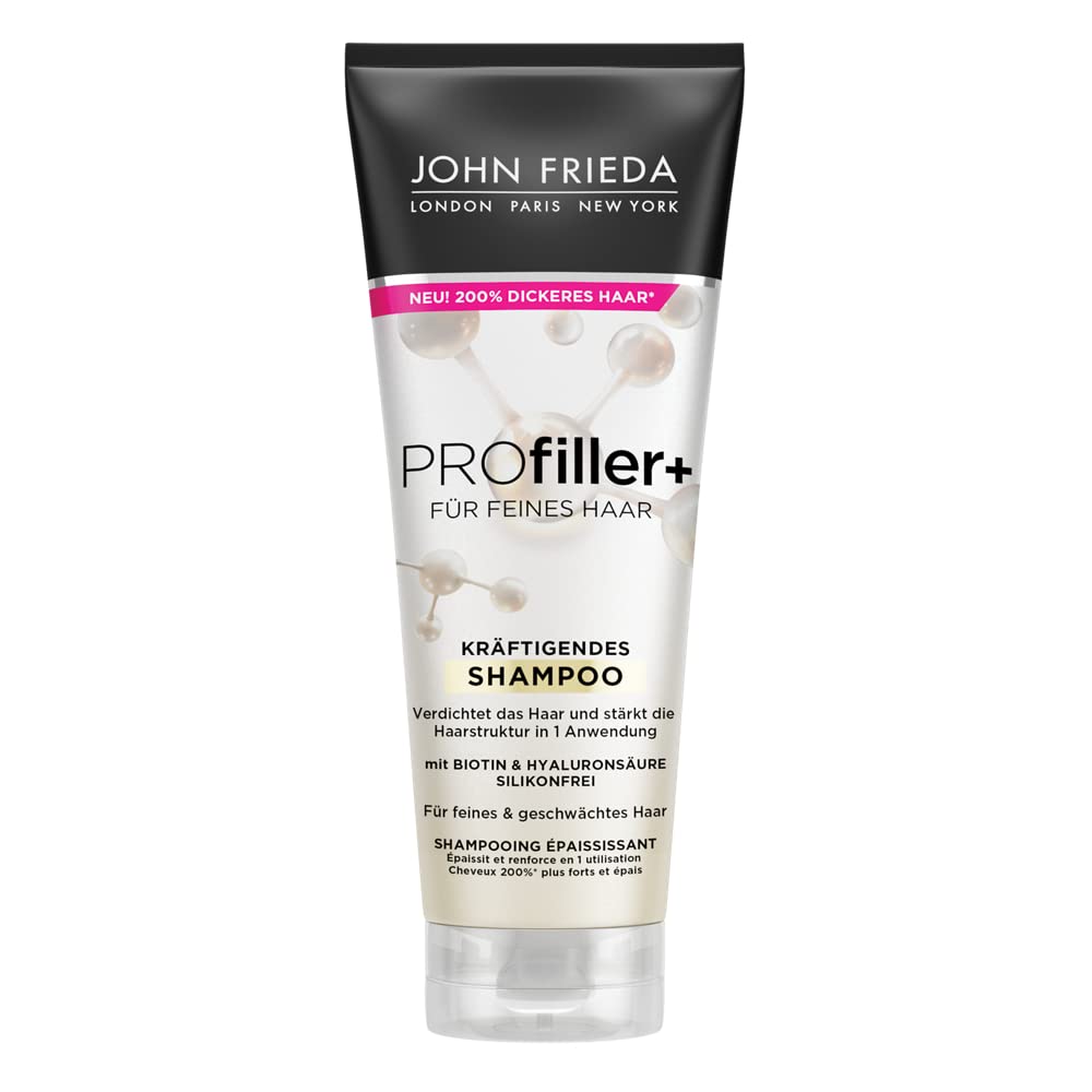 John Frieda Profiller+ shampoo - contents: 250 ml - hair type: fine, weakened - strengthens the hair structure in one application - silicone-free, ‎white