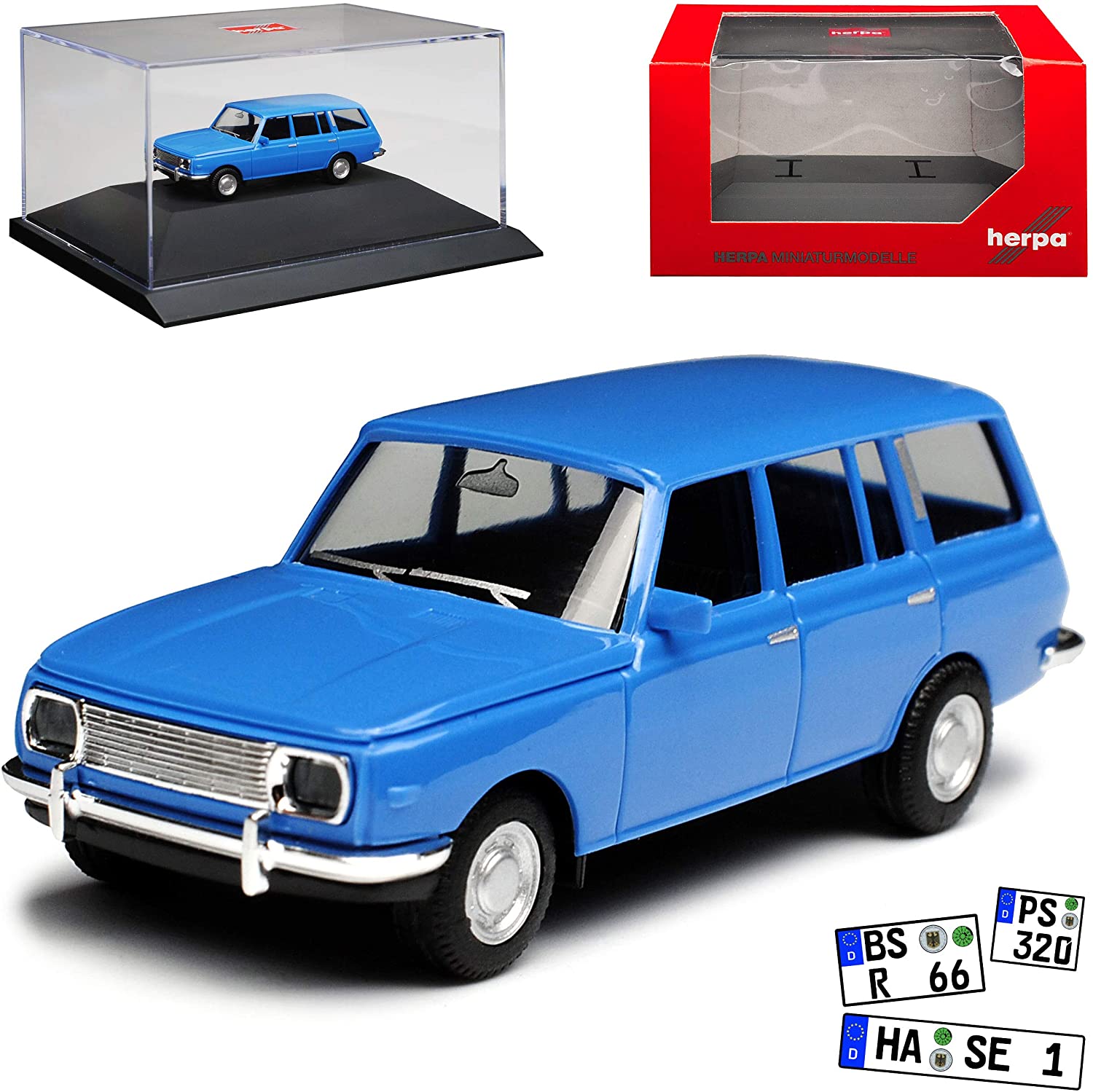 Wartburg 353 Tourist Combi Light Blue 1966-1989 With Base And Display Case 