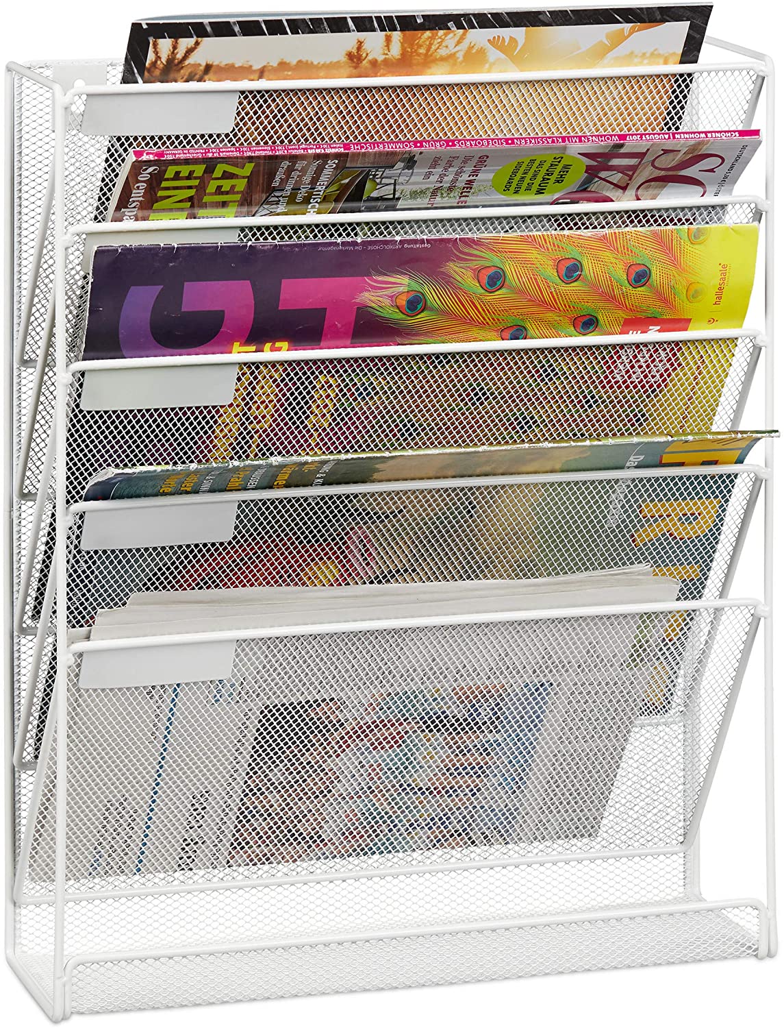 Relaxdays Zeitschriftenhalter Wand, A4-Querformat, 5 Fächer, Ablage, Dokume