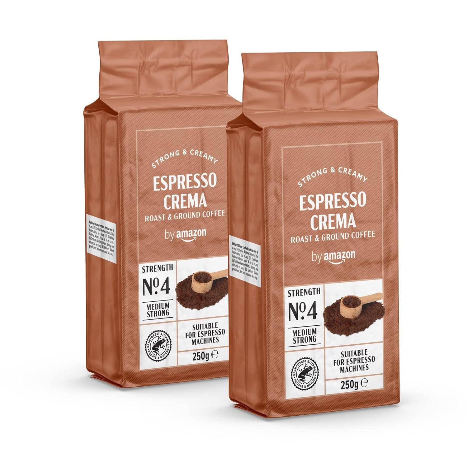 by Amazon Espresso Crema Ground Coffee 500 g (2 x 250 g) - Medium Roast Rainforest Alliance Certification (Formerly Brand Happy Belly)