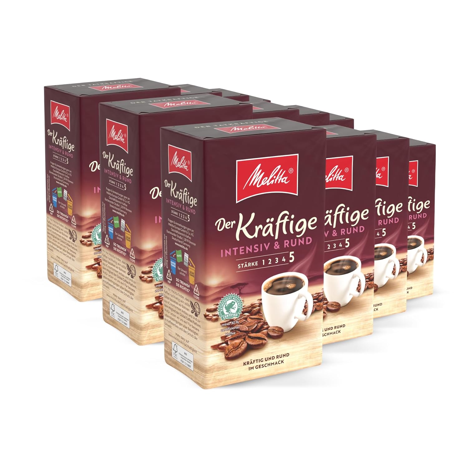 Melitta The Powerful Filter Coffee 12 x 500 g, Ground, Powder for Filter Coffee Machines, Strong Roasting, Roasted in Germany, in Tray