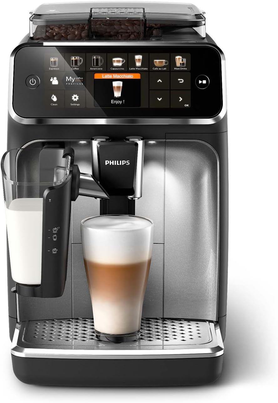 Philips 2300 Series Fully Automatic Coffee Machine - 4 Drinks, Modern Color Touchscreen Display, LatteGo Milk System, SilentBrew, 100% Ceramic Grinder, AquaClean Filter, Matte Black (EP2330/10)