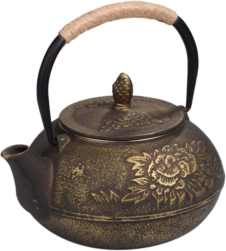 Hongzer 900ml Japanese Style Cast Iron Teapot + Removable Infusion Cast Iron Teapot for Stovetop