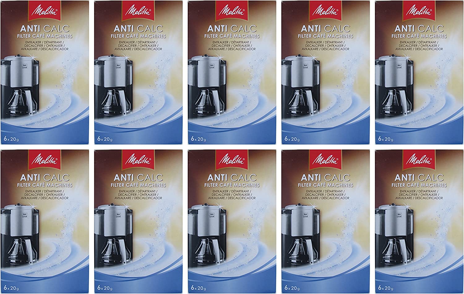10 x Melitta AntiCalc Descaler for Filter Machines, 60 Powder Bags 20 g Each