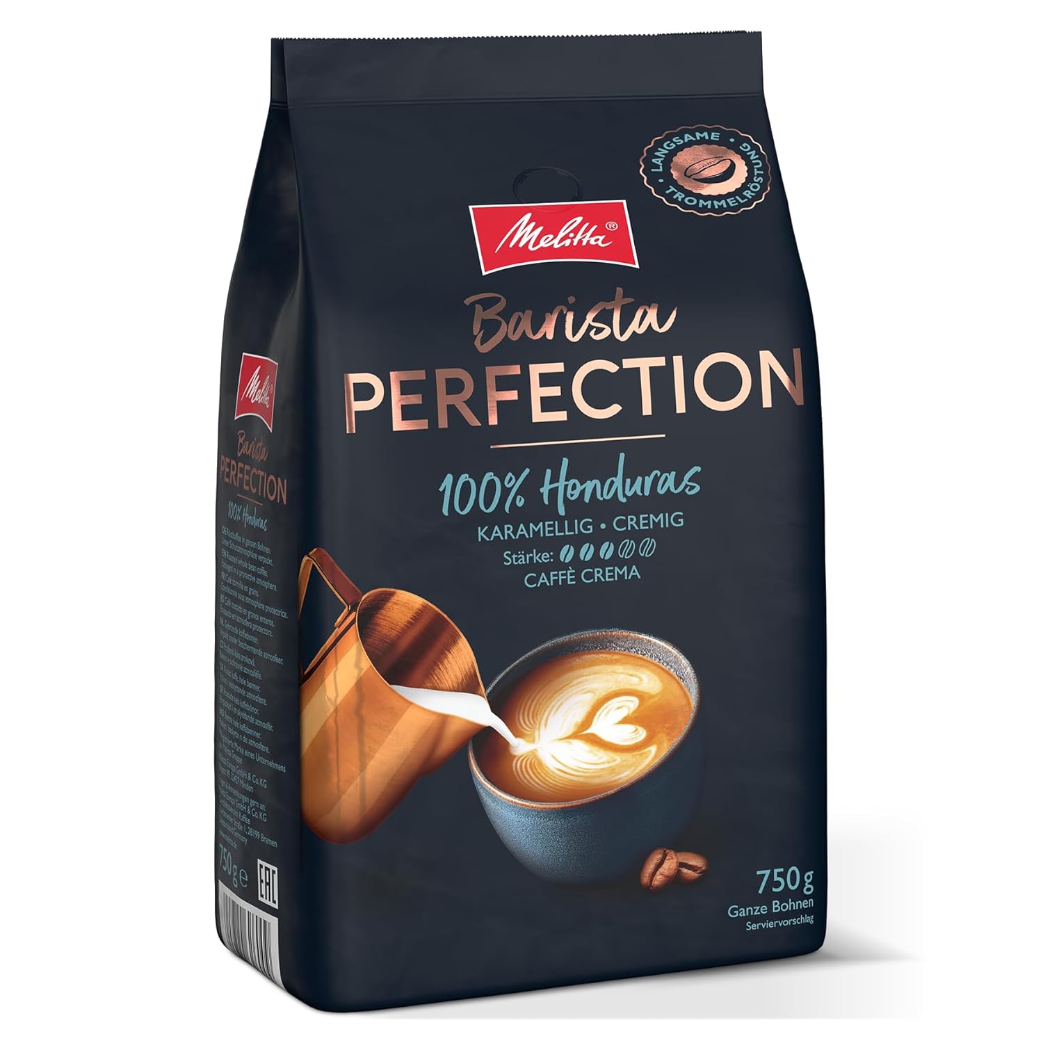 Melitta Barista Perfection 100% Honduras, Whole Coffee Beans 750g, Unground, Single Origin Coffee, 100% Arabica Beans, Slow Drum Roasting, Caffè Crema, Strength 3