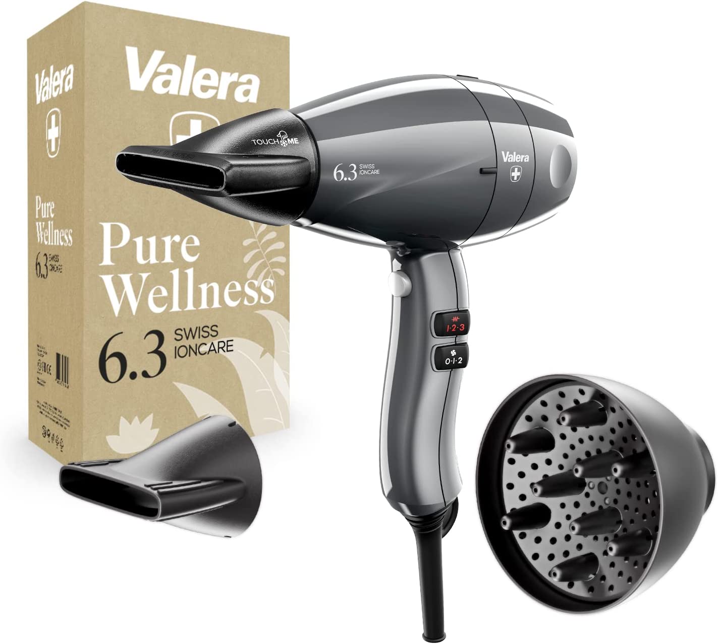 Valera Swiss Ioncare 6.3 Professional Ion Hair Dryer with Curl Diffuser, Handy Lightweight and Compact, for Quick Drying, Sanify Air Purification, 2000 Watt, Timeless Grey