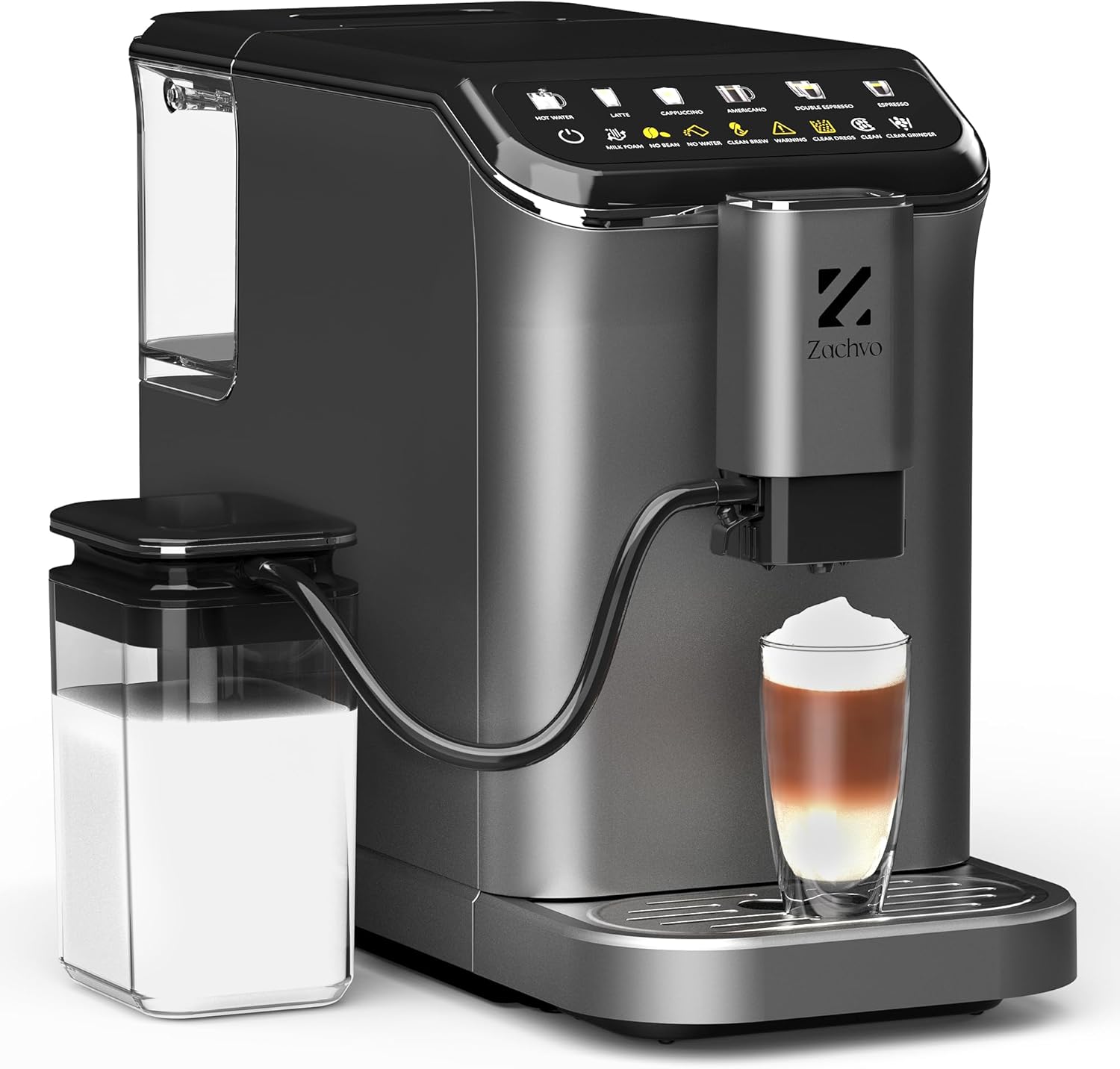 ZACHVO Virto Coffee Machine with Touchscreen Display, Automatic Milk Frother, One-Touch 7 Preset Drinks, 1350 Watt
