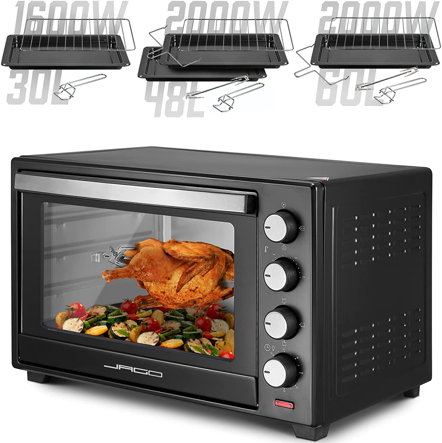 JJago® Mini Oven with Air Circulation, Model Selection, 100 to 230 °C, Timer (0-60 Min), with Wire Mesh, Baking Tray & Accessories, Black - Mini Oven, Mini Kitchen, Barbecue, Pizza Oven