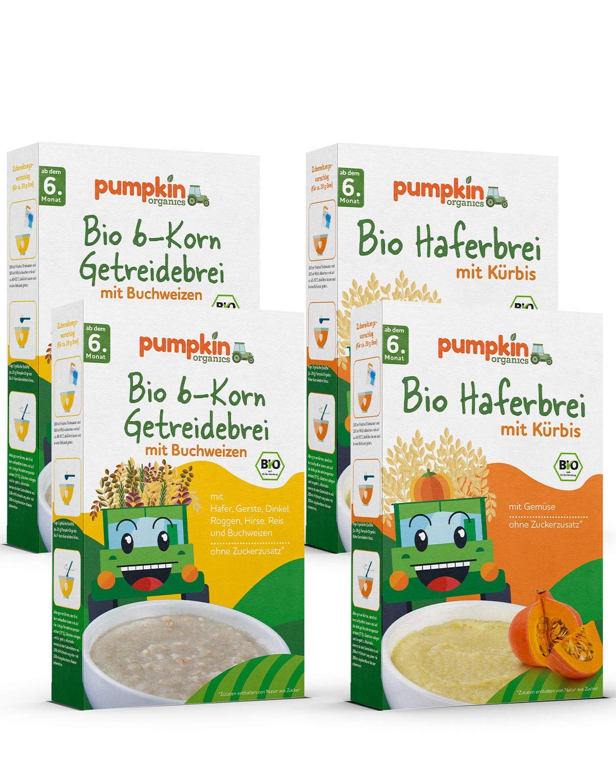 Babybrei Mix 2x2 | 2x200g Haferbrei & 2x200g 6-Korn Getreidebrei | Pumpkin Organics