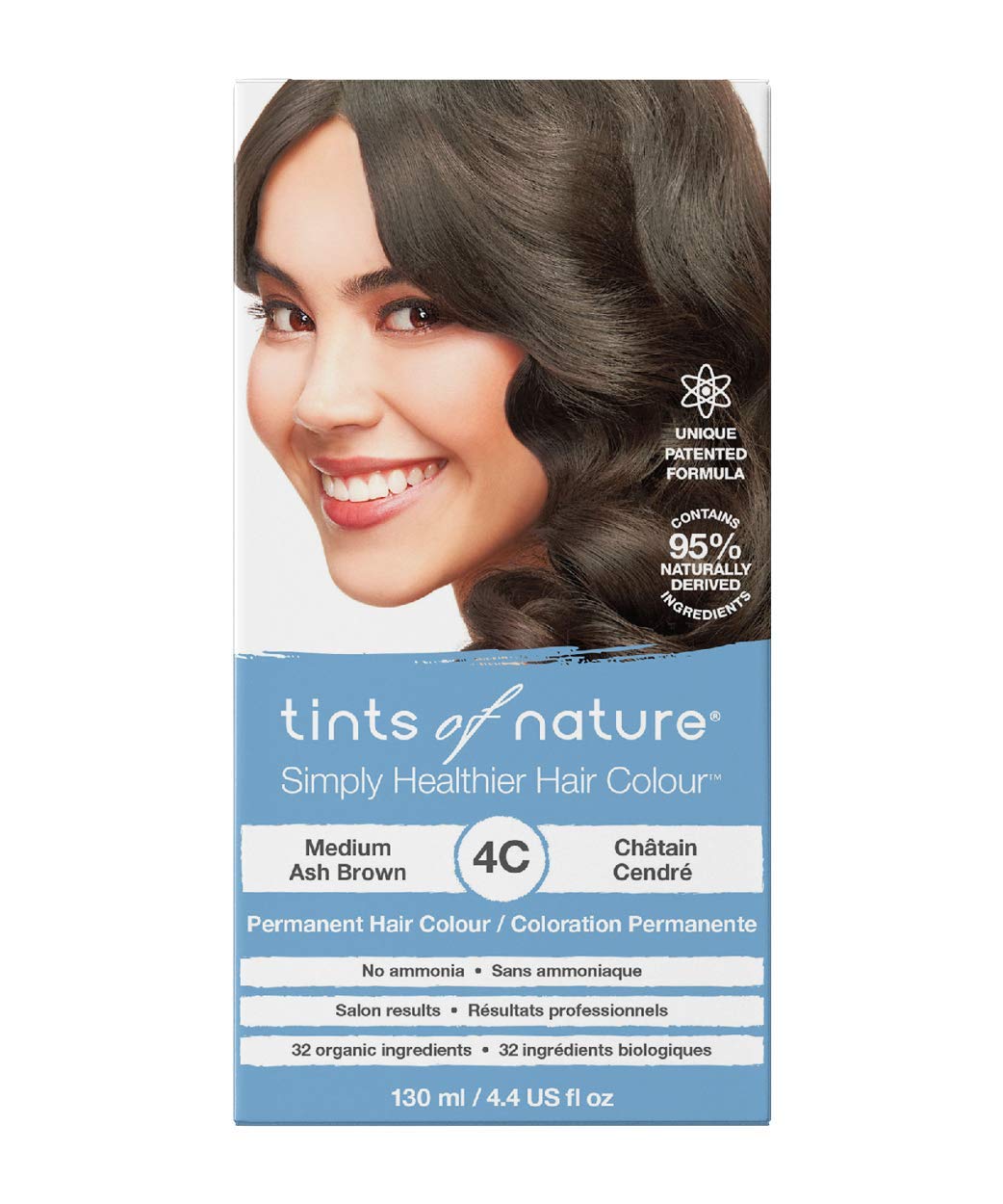 Tints of Nature Medium Ash Brown Permanent Hair Dye 4C Nourishes Hair & Covers Greys - Single Pack, ‎medium (4c)