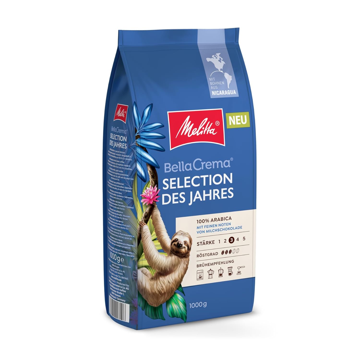 Melitta Whole Coffee Beans, 100% Arabica, Soft Aroma with Mango, Medium Roast, Grade 3, Melitta BellaCrema, Selection of the Year 2019, 1kg