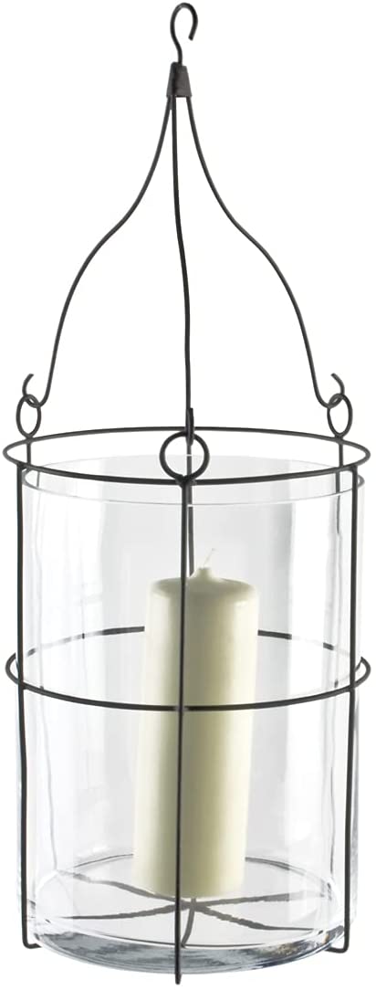 Varia Living Large Metal Hanging Light Large Wall Lantern Made of Iron with Glass Insert Black Beautiful Decoration for Hanging on Balcony, Patio or Garden for Outdoor and Indoor Use