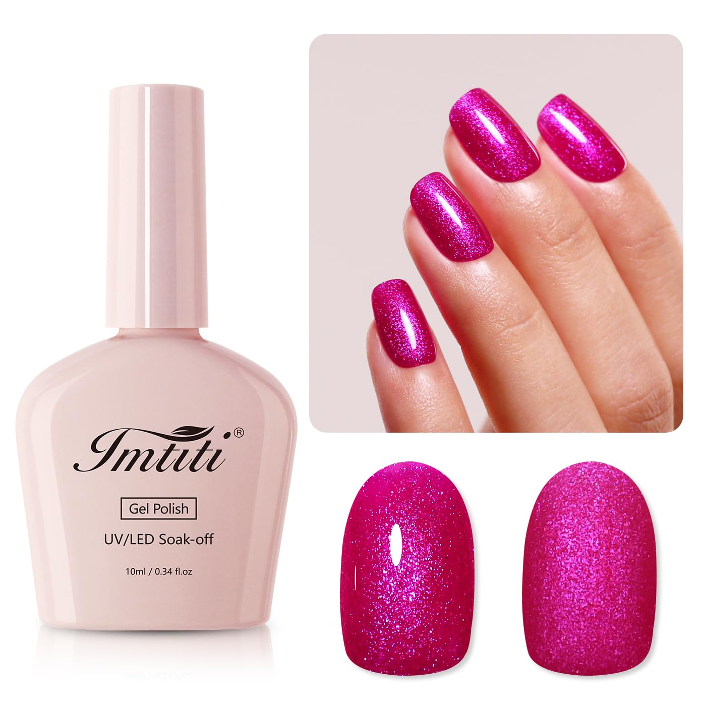 Imtiti UV Nail Polish Glitter, 10 ml Hot Pink Glitter UV Gel Nail Polish Soak Off LED Gel Nail Polish Autumn Winter Gel Nail Polish DIY Nail Art Starter Manicure Salon Gel Polish UV Kit