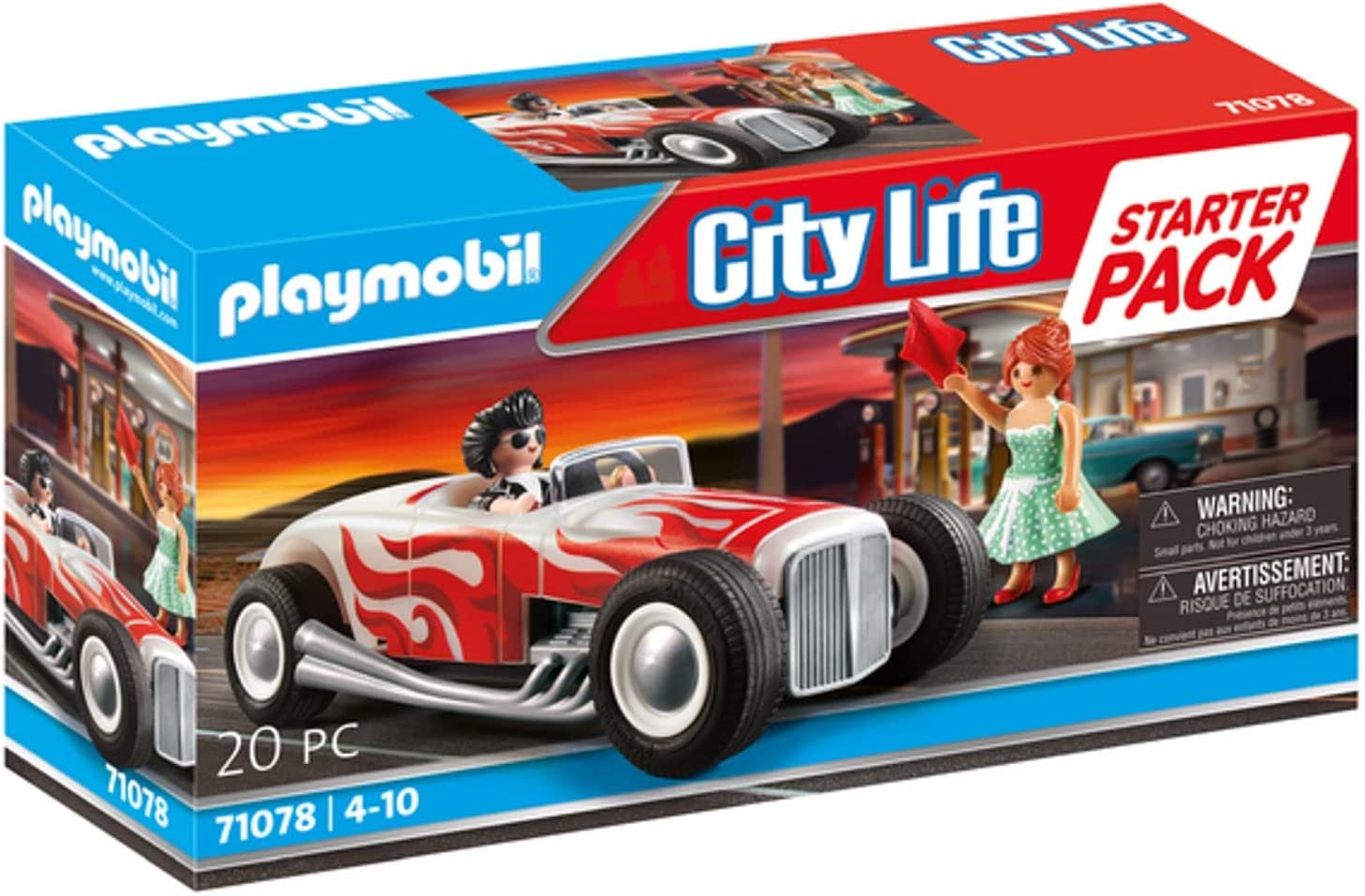 PLAYMOBIL City Life 71078 Starter Pack Hot Rod Toy Car in 50s Style, First Toy for Children from 4 Years