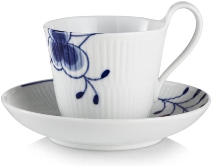 Royal Copenhagen Mega Blue Ribbed Cup 25 cl with Saucer High Handle