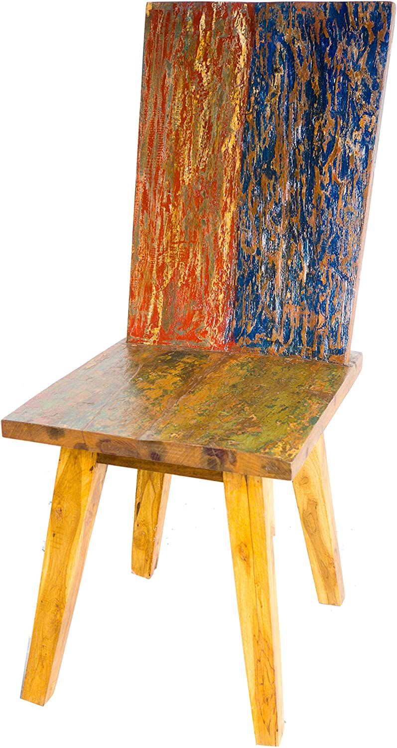 GURU SHOP Chair Made of Recycled Teak Wood Metal Frame Model 8 Brown 100 x 56 x 55 cm