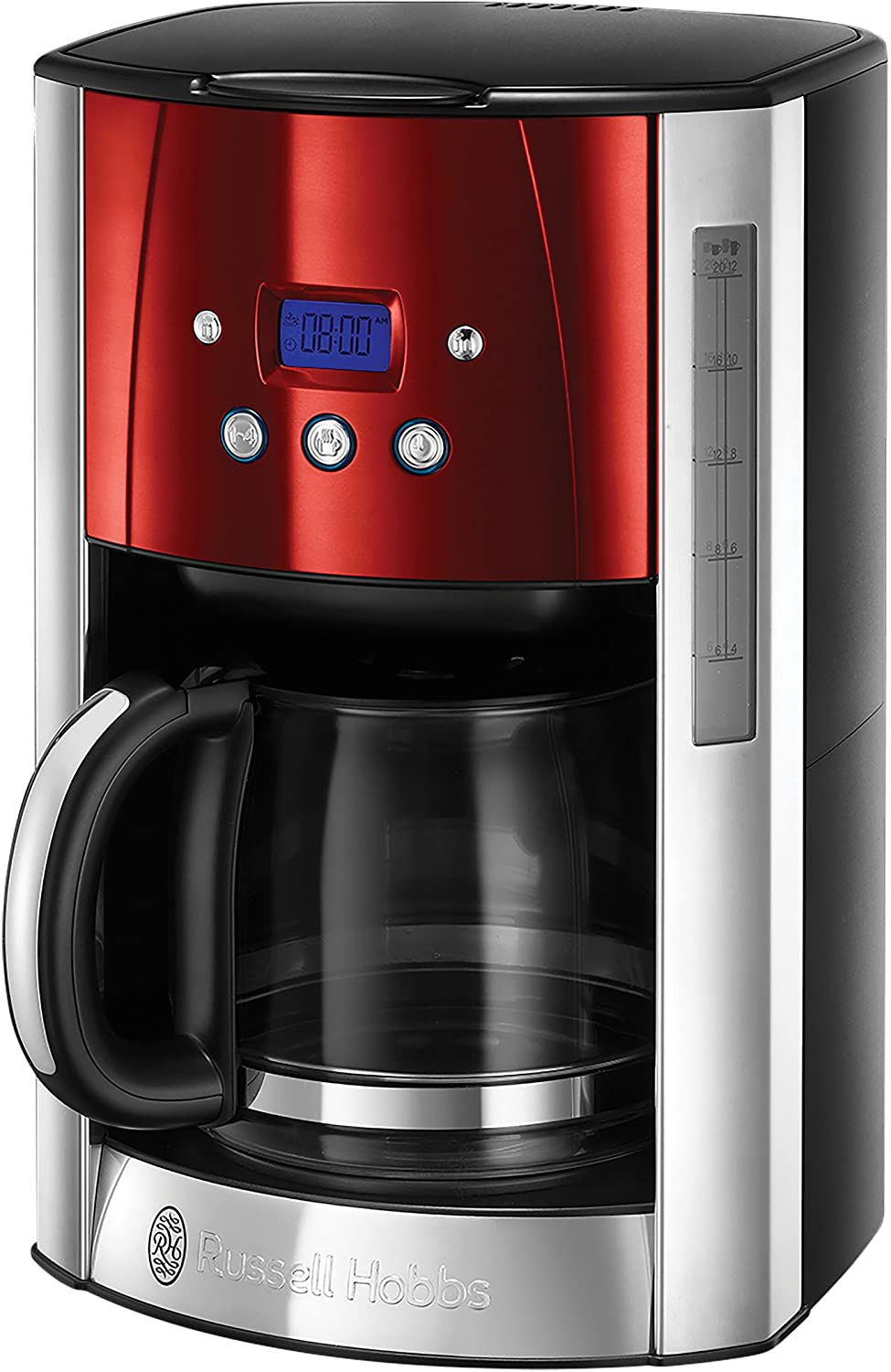 Russell Hobbs Luna 23240-56 Digital Coffee Machine, Red, up to 12 Cups, 1.5 L Glass Jug, Programmable Timer, Warming Plate, Automatic Shut-Off, 1000 W, Filter Coffee Machine