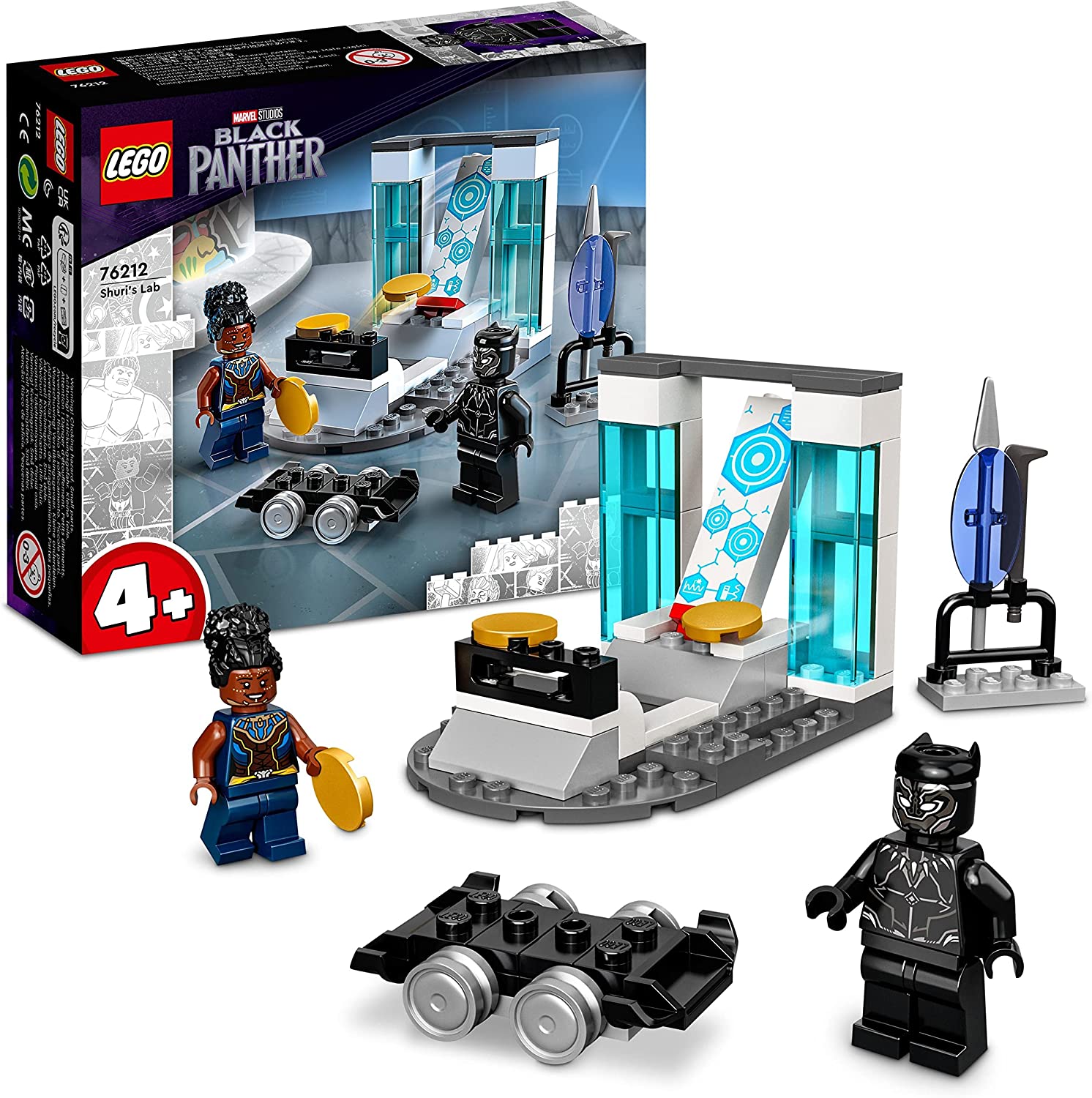 LEGO 76212 Marvel Shuris Laboratory, Black Panther Educational Toy for Building with Mini Figures, Toy for Girls and Boys from 4 Years, Avengers Gift