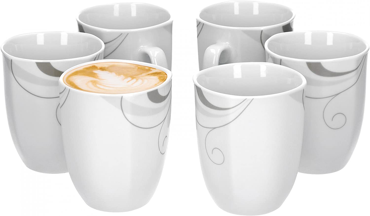 Van Well Portofino Set of 6 Coffee Mugs, 330 ml, Height 10.3 cm, Coffee Cup, Tendril Decor, Elegant Branded Porcelain