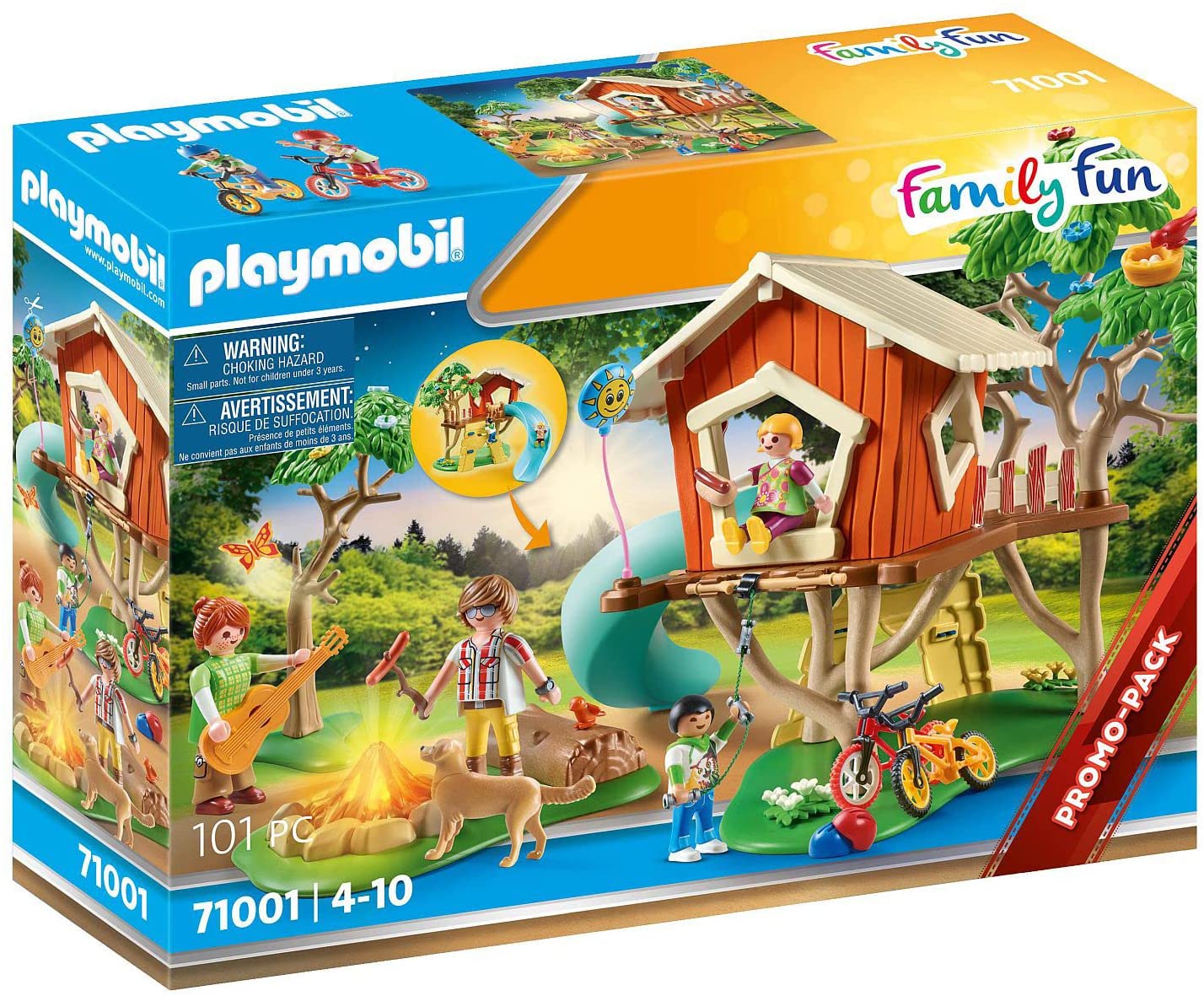 PLAYMOBIL Family Fun 71001 Adventure Tree House with Slide, LED Campfire, Toy for Children from 4 Years