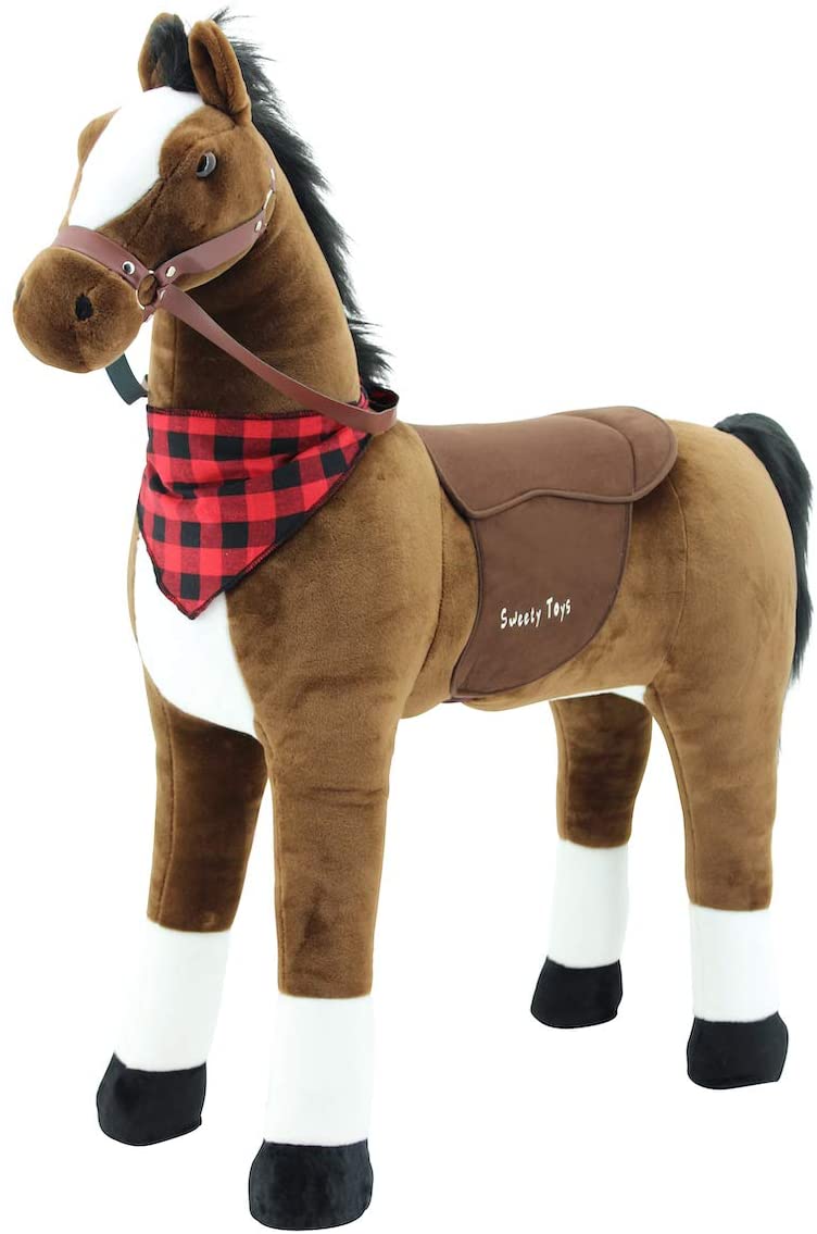 Sweety Toys 7523 Plush Standing Horse \"Safety!\" Princess XXL Giant Height 110 cm Giant Horse Robust Stable Horse Steel Base No Styrofoam Shape Very Robust No Wobbling.