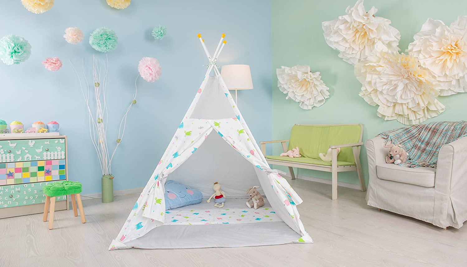 Polini Kids Tipi Play Tent For Children Cotton With Bag Grey