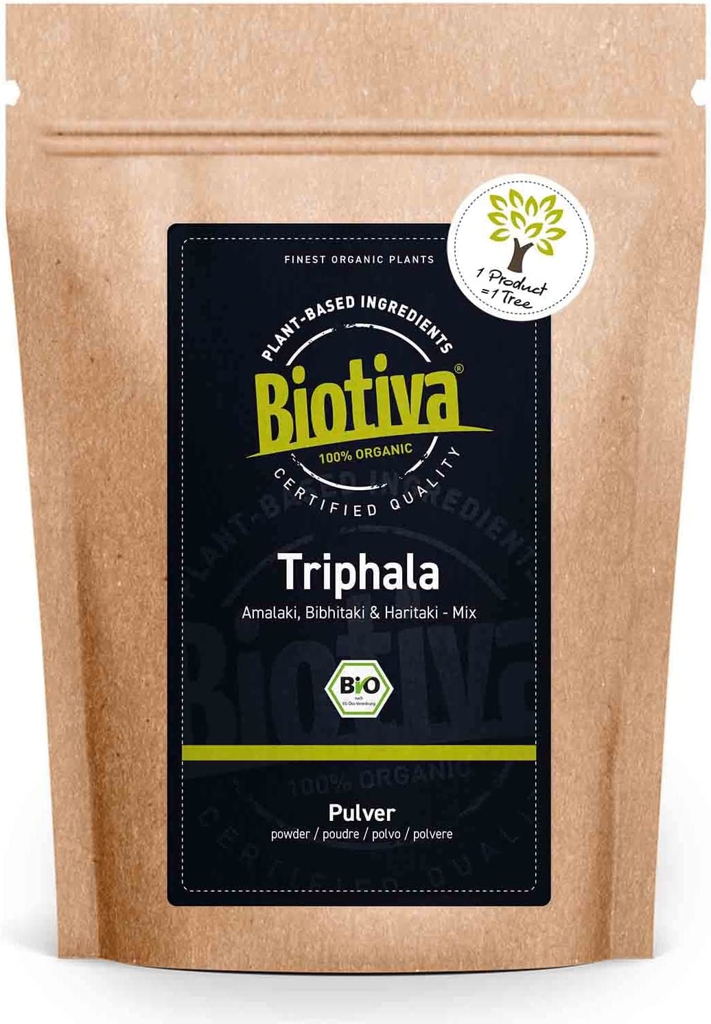 Biotiva Triphala Powder Organic 100 g from Amalaki, Haritaki, Bibhitaki