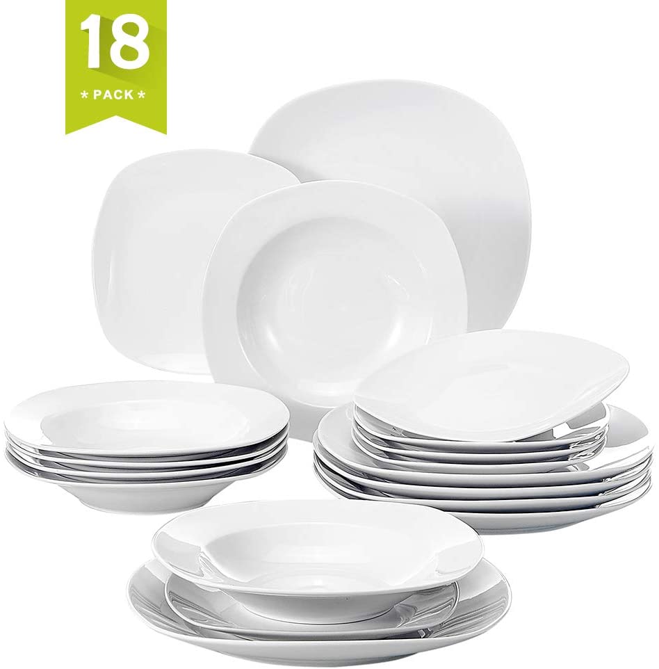 Malacasa Elisa, 18-Piece Set Porcelain Dinner Plates Crockery Set With 6 X 