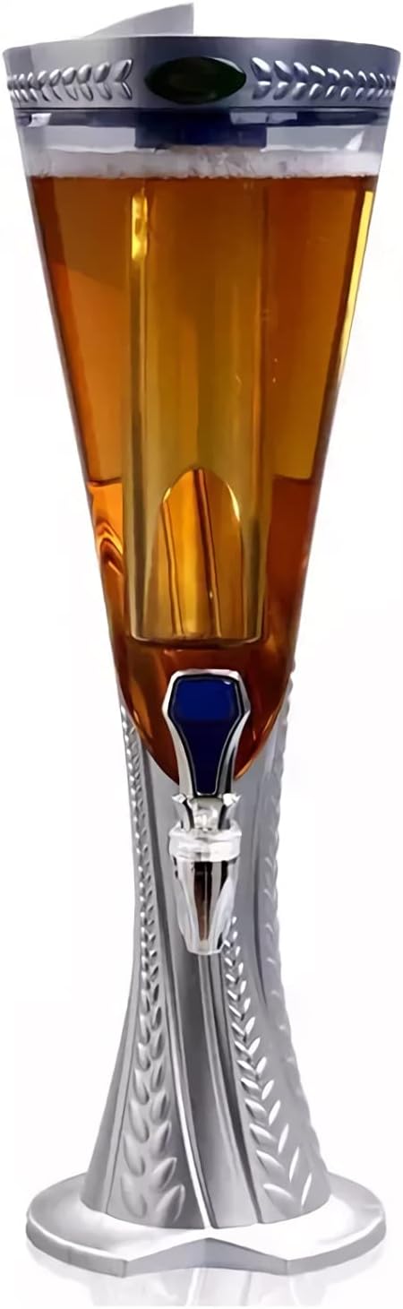 Drinking Column Drinks Dispenser 3L Beer Dispenser with Ice Cooling Fun Party Drinks Dispenser with Tap Ice Tube and Lights for Cold Beer, Silver Drinking Column Beer Tower (Size: 1.5L)