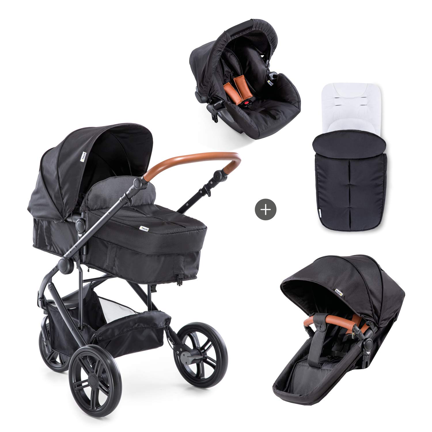 Hauck Pacific 4 Shop N Drive, 6-Piece Combination Lightweight Pushchair Set, Up to 25 kg with Baby Seat, Baby Tub Convertible, Reversible Seat Unit with Leg Cover