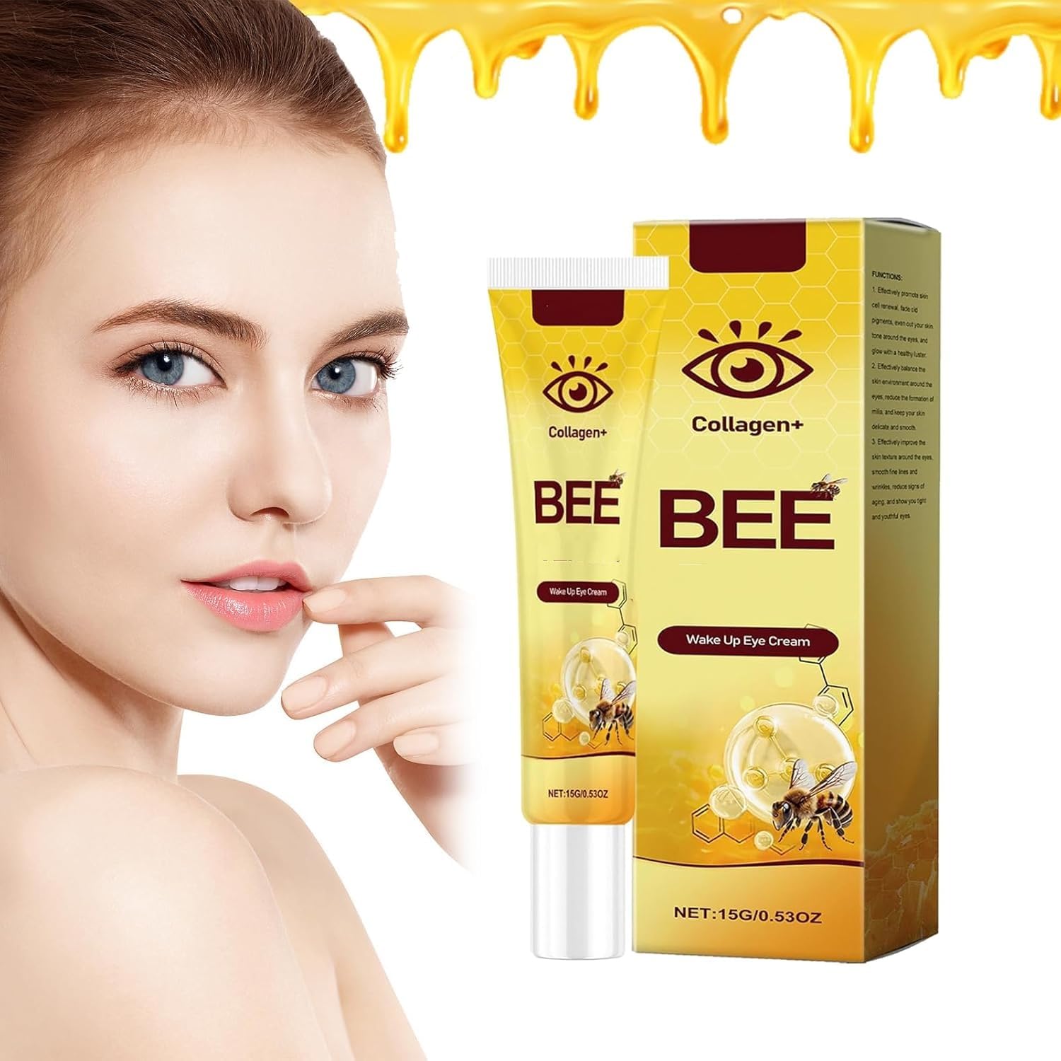 Flysmus Collagen Bee Wake Up Eye Cream, Bee Under Eye Cream, Temporary Firming Eye Cream, Anti-Ageing Eye Treatment, Reduces Wrinkles, Puffiness & Dark Circles (1 Piece, 1)