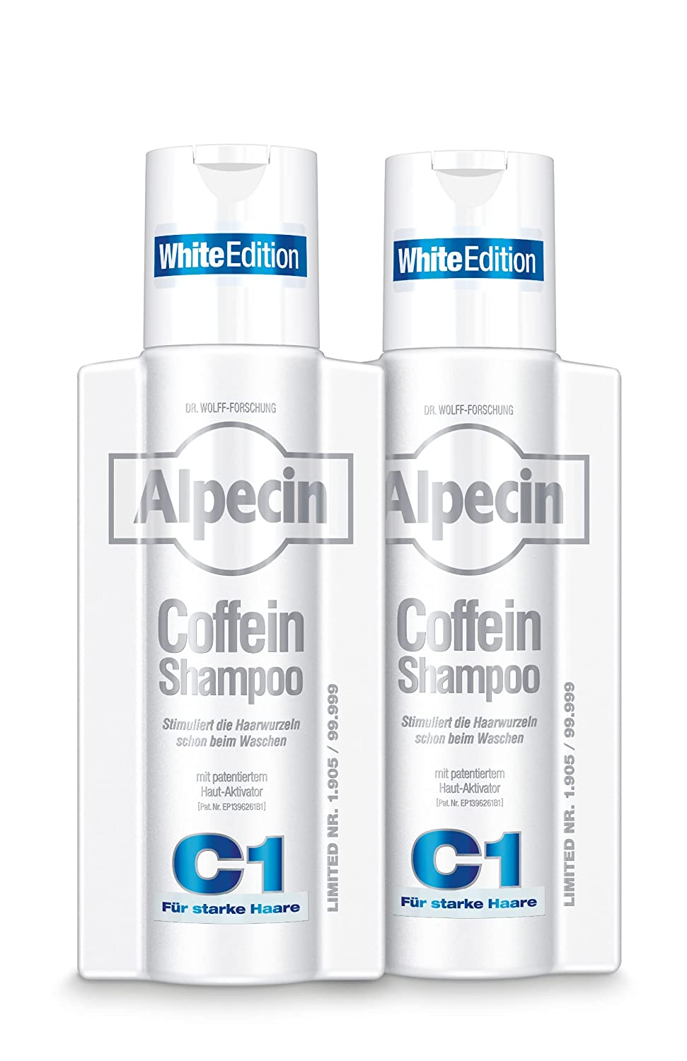 Alpecin Caffeine Shampoo C1 White Edition - 2 x 250 ml - For Strong Hair | Limited Edition with Invigorating Fresh Fragrance | Natural Hair Growth & Hair Care for Men | Made in Germany